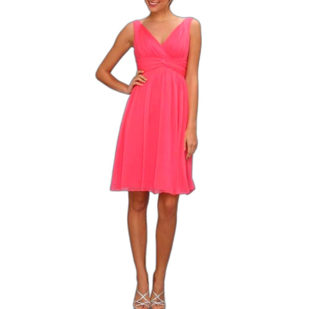 Donna Morgan Women's Coral 100% Silk Draped Sleeveless Cocktail Dress Size 10